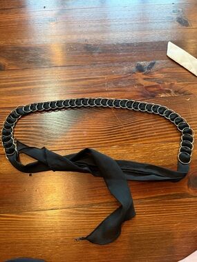 Black Chain-Link Ribbon Waist Belt
